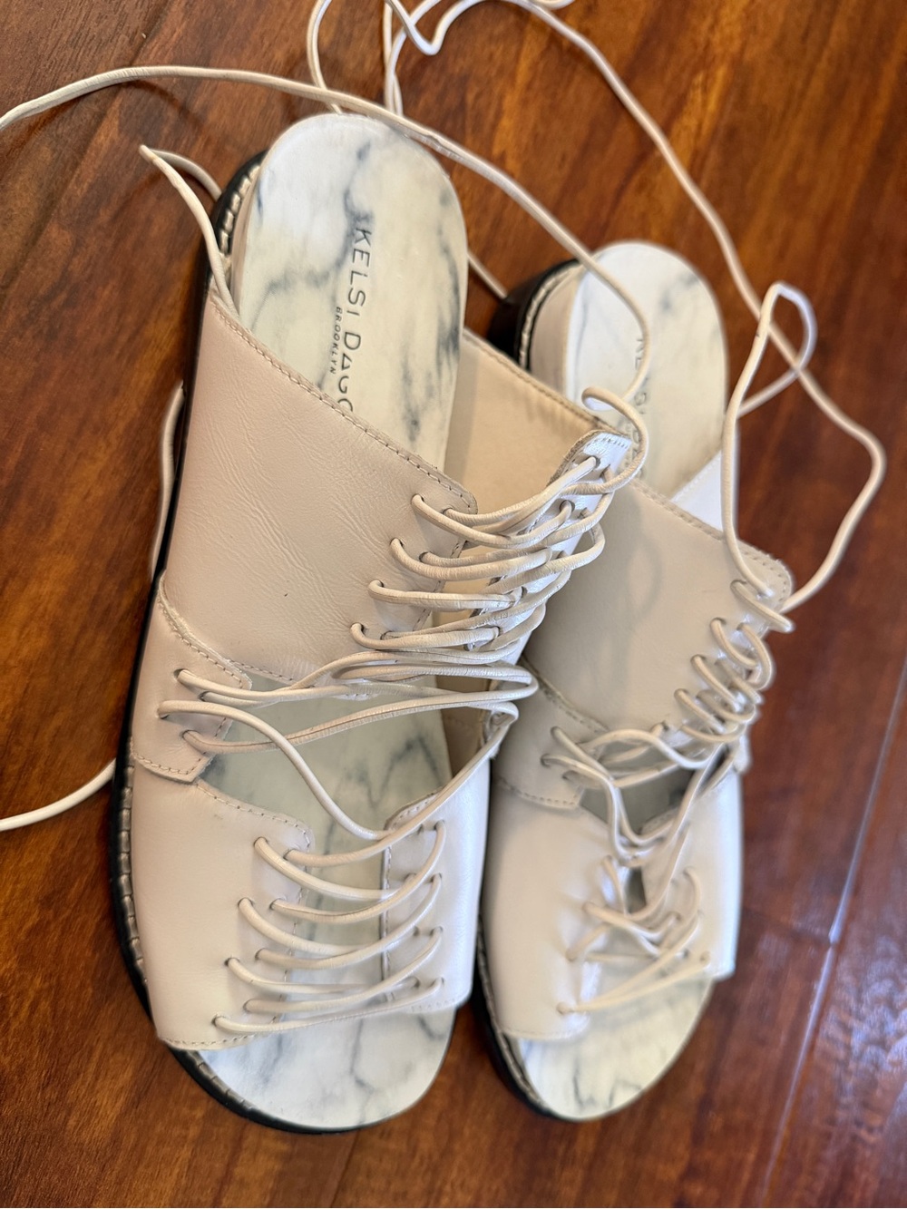 Kelsi Dagger White Lace-Up Slide Mules NEW Without Box